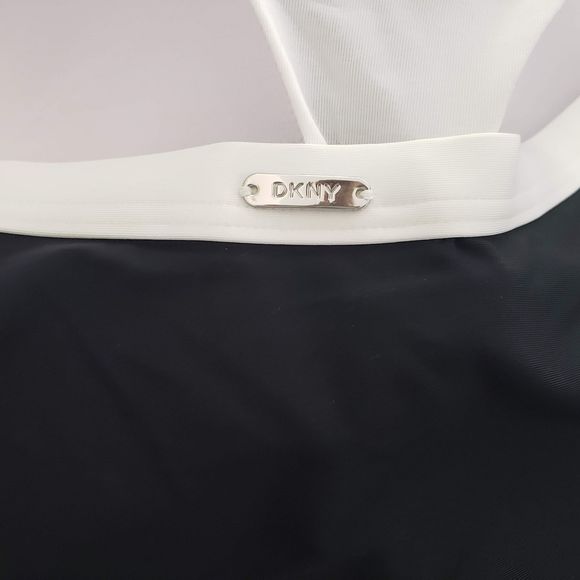 New DKNY Plus Size 16 One Piece Halter Swimsuit Black Whit Shelf Bra Compression - Picture 7 of 14